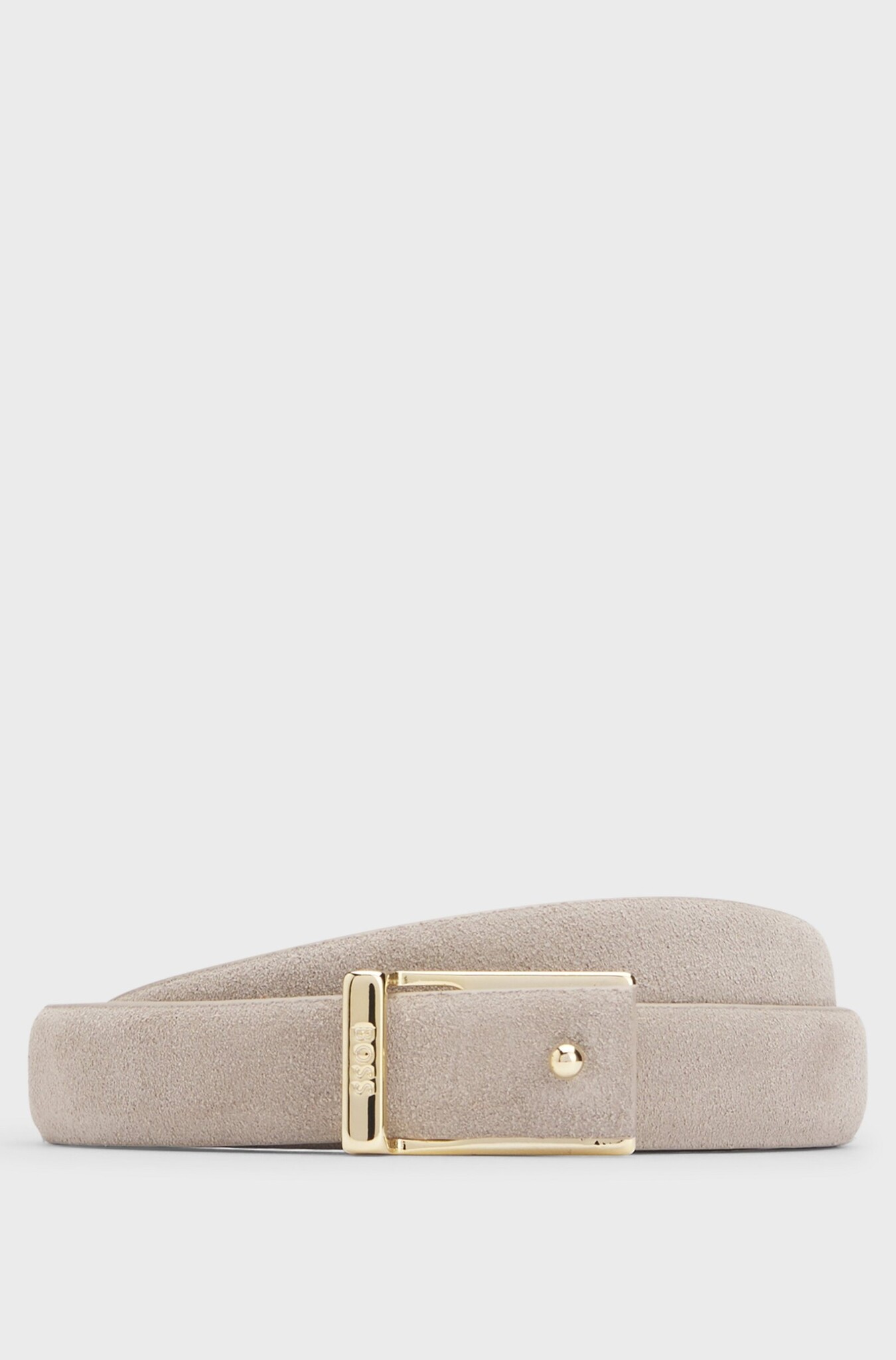 Italian suede leather belt with logo buckle