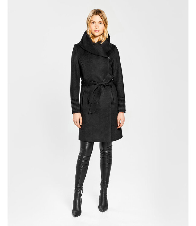 SENTALER Baby Alpaca Mid Length Hooded Wrap Coat