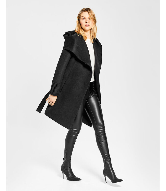 SENTALER Baby Alpaca Mid Length Hooded Wrap Coat