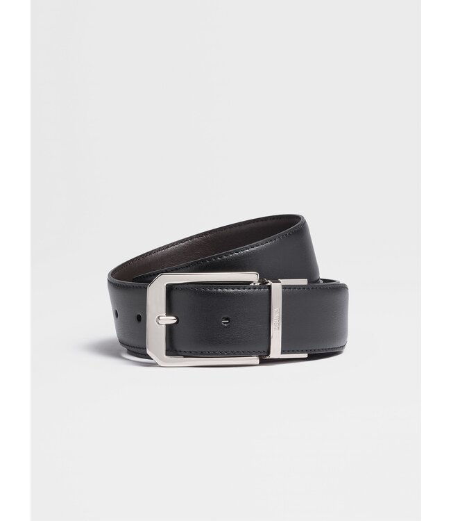 ZEGNA Ceinture en cuir réversible noir et brun foncé