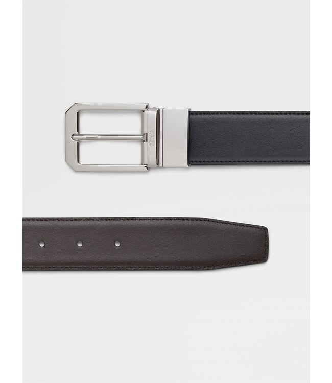 ZEGNA Ceinture en cuir réversible noir et brun foncé