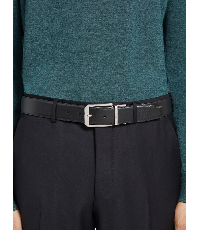ZEGNA Black and Dark Brown Reversible Leather Belt