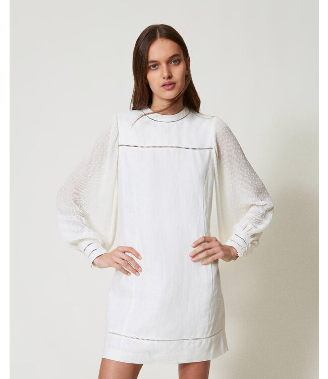 TWINSET Robe courte en lin et georgette