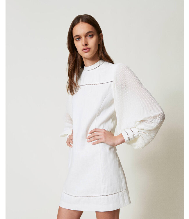 TWINSET Robe courte en lin et georgette