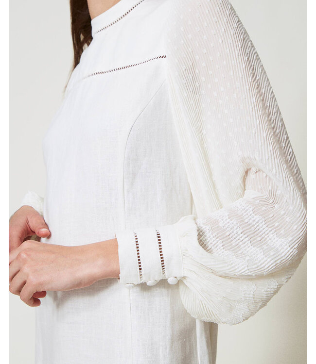 TWINSET Robe courte en lin et georgette