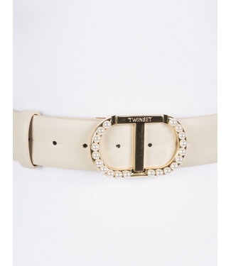 TWINSET Belt with Oval T buckle with pearls