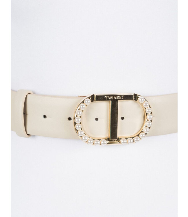 TWINSET Belt with Oval T buckle with pearls