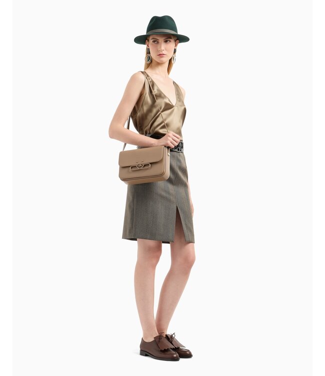 EMPORIO ARMANI Smooth leather shoulder bag with metal eagle logo