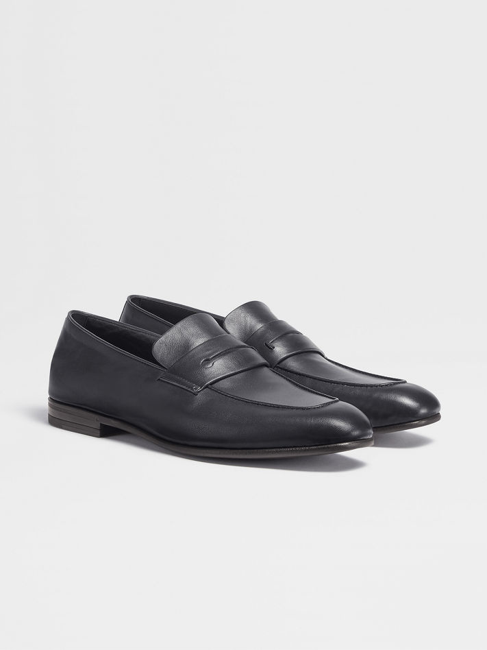 Navy Blue Leather L'Asola Loafers