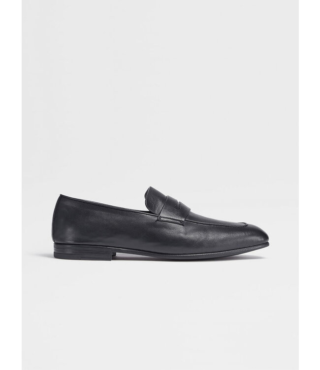 ZEGNA Navy Blue Leather L'Asola Loafers