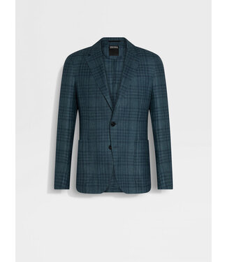 ZEGNA Veste en lin et soie cachemire bleu sarcelle foncé