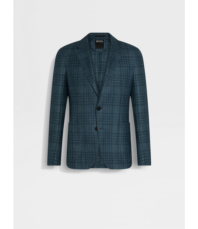 ZEGNA Dark Teal Blue Cashmere Linen and Silk Jacket