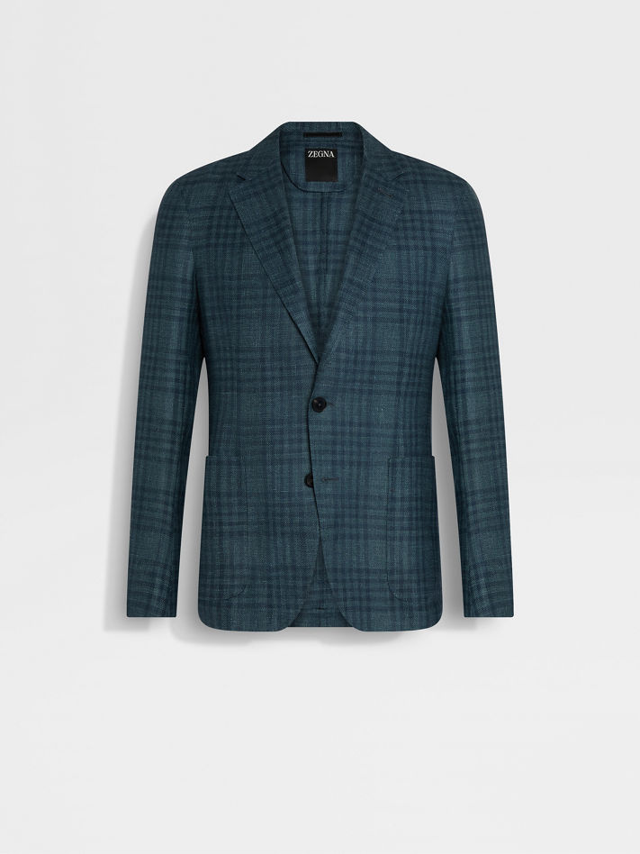 Dark Teal Blue Cashmere Linen and Silk Jacket