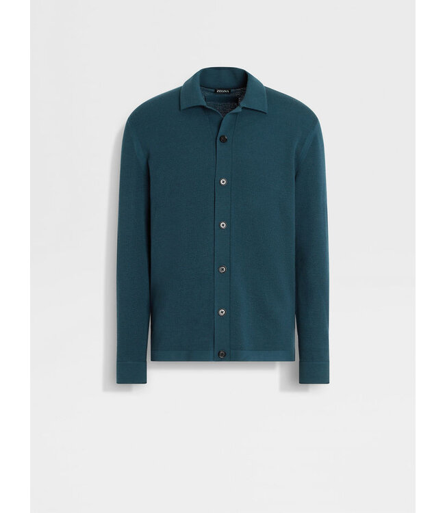 ZEGNA Chemise en laine bleu sarcelle foncé