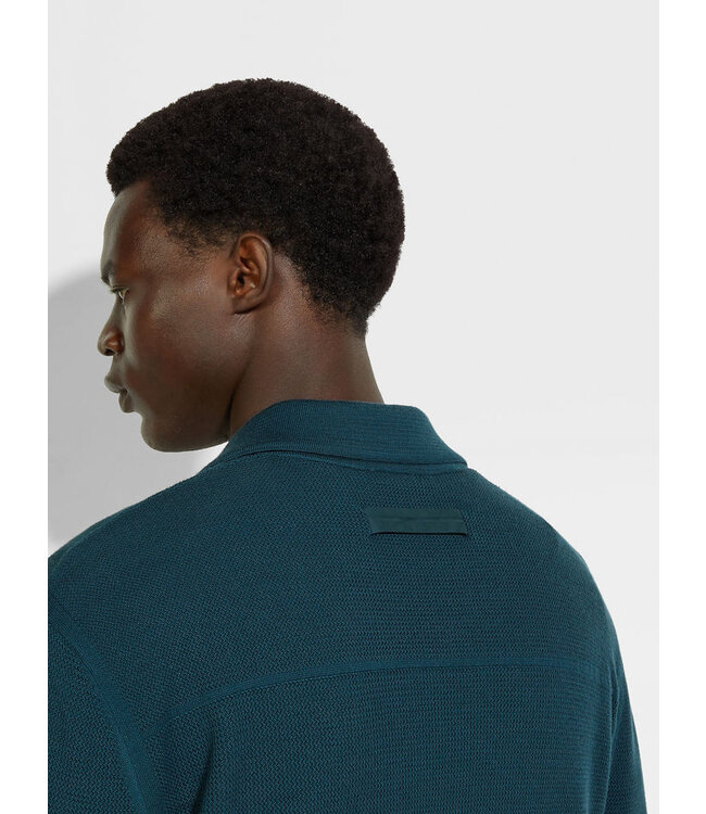 ZEGNA Chemise en laine bleu sarcelle foncé