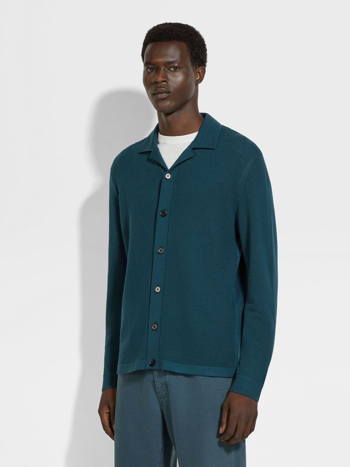 Dark Teal Blue Wool Shirt
