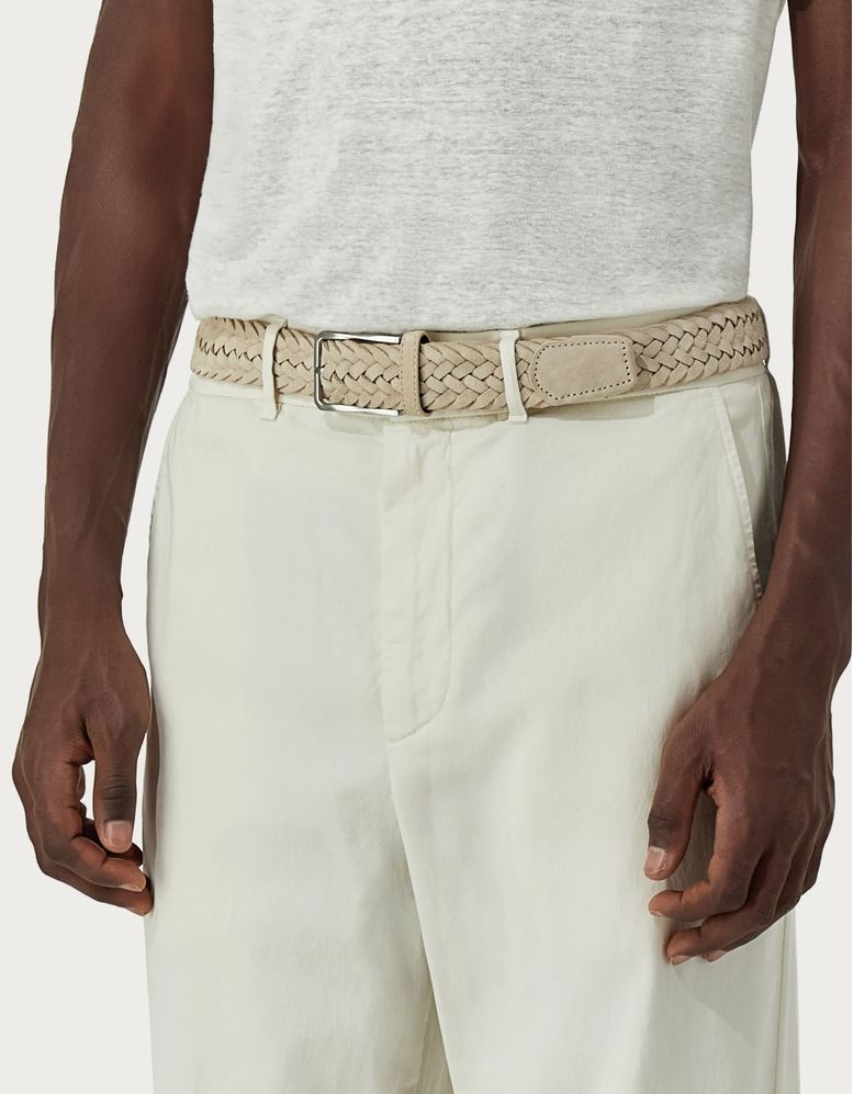 Sand-coloured braided suede belt