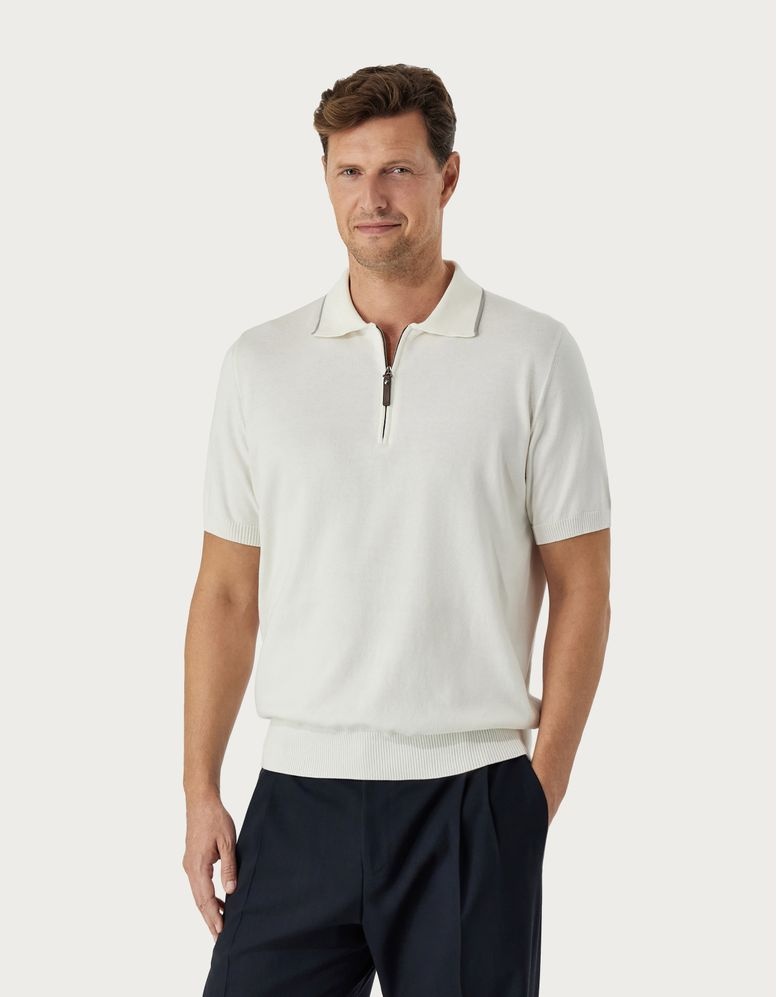 Cotton zip-up polo shirt
