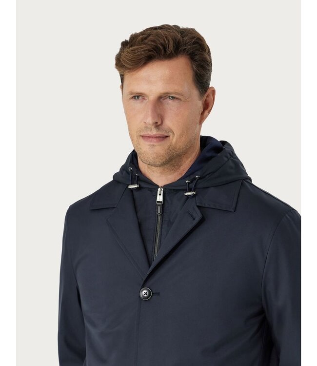 CANALI Car coat in blue technical fabric