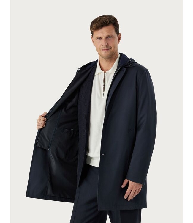 CANALI Car coat in blue technical fabric