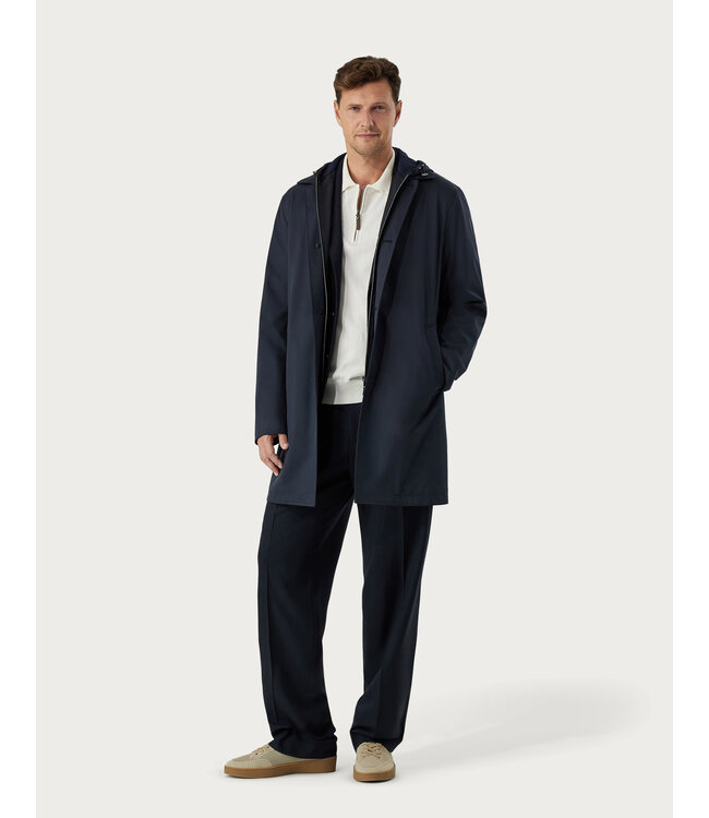 CANALI Car coat in blue technical fabric