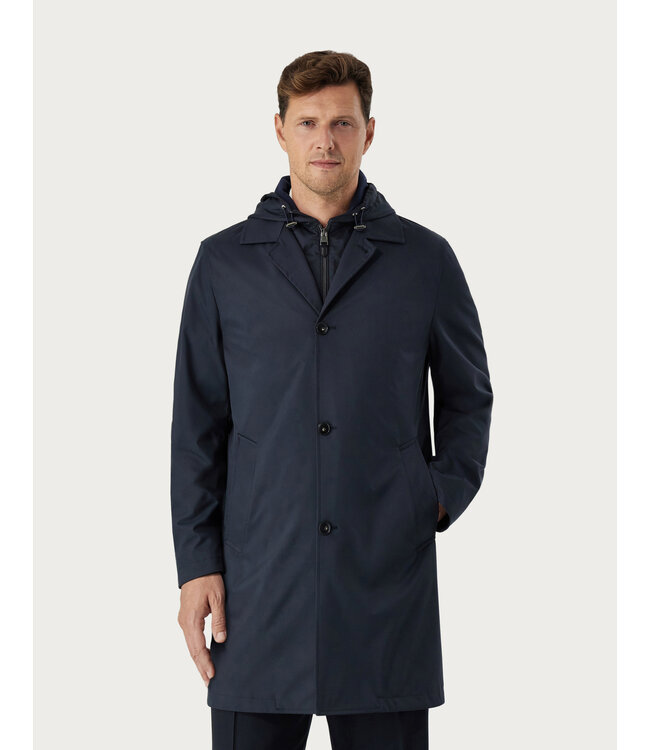 CANALI Car coat in blue technical fabric