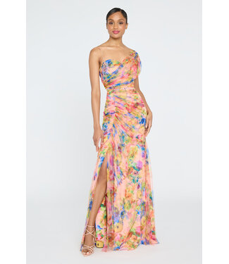 Theia Macie One Shoulder Drape Gown