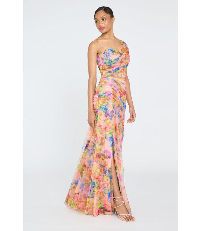 Theia Macie One Shoulder Drape Gown