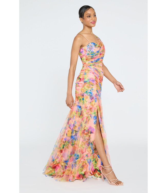 Theia Macie One Shoulder Drape Gown