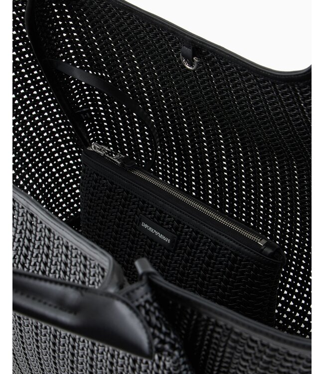 EMPORIO ARMANI Sac à main surdimensionné en tissu tressé avec breloque logo