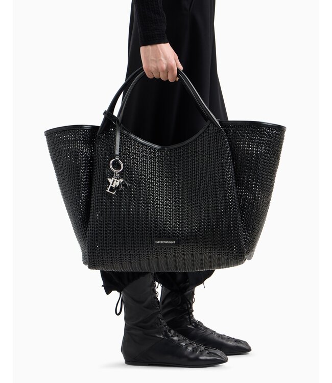 EMPORIO ARMANI Sac à main surdimensionné en tissu tressé avec breloque logo