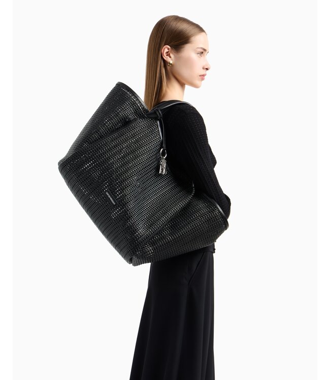 EMPORIO ARMANI Sac à main surdimensionné en tissu tressé avec breloque logo