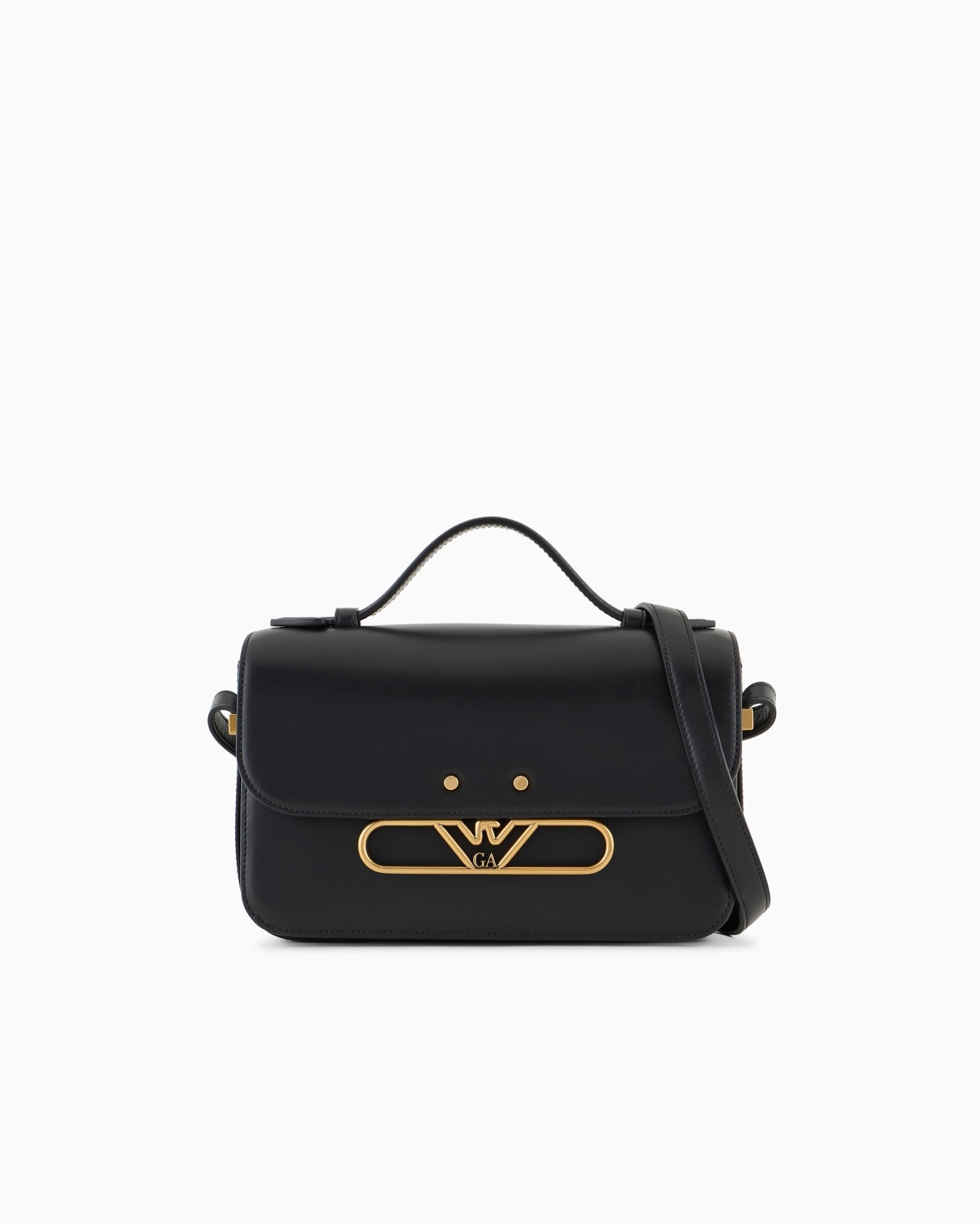 Smooth Leather Shoulder Bag with Metal Eagle Logo