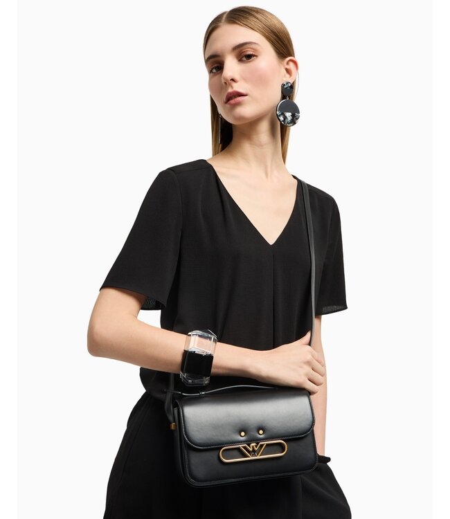 EMPORIO ARMANI Smooth Leather Shoulder Bag with Metal Eagle Logo