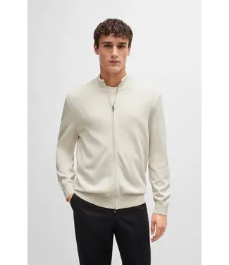 BOSS Knitted zip-up cardigan in cotton with embroidered logo