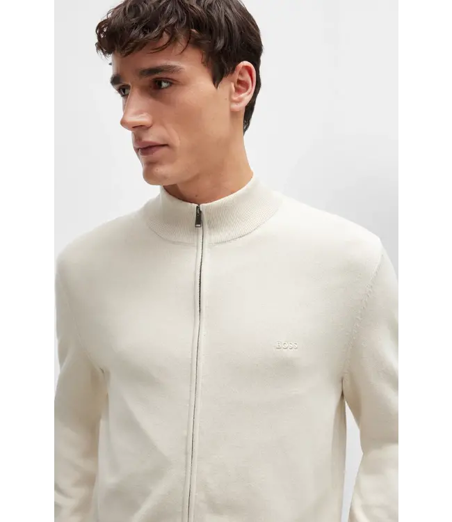 BOSS Cardigan zippé en coton avec logo brodé