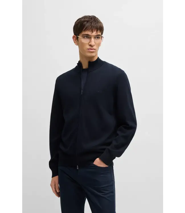 BOSS Cardigan zippé en coton avec logo brodé