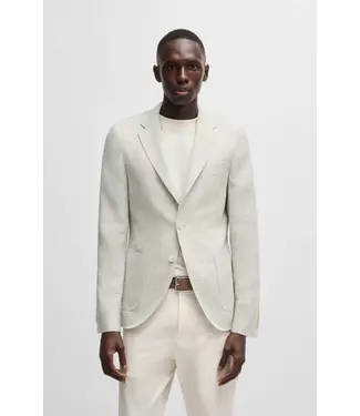 BOSS Blazer slim, lin et laine à carreaux