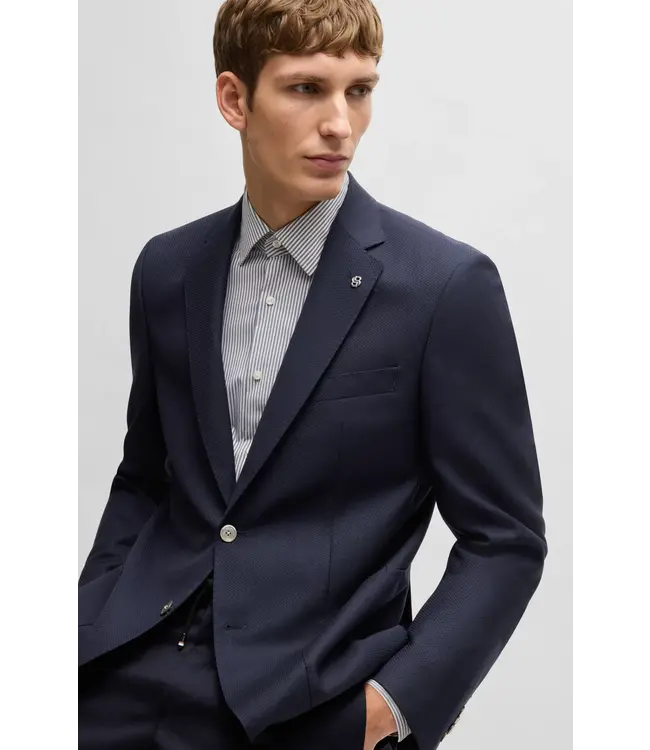BOSS Regular-fit suit jacket in micro-patterned virgin wool