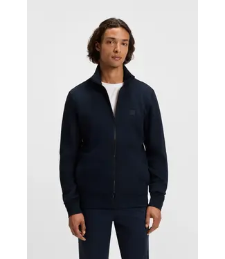 BOSS Zip-up jacket in cotton terry with logo badge