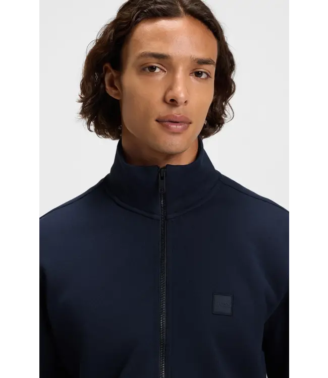 BOSS Zip-up jacket in cotton terry with logo badge