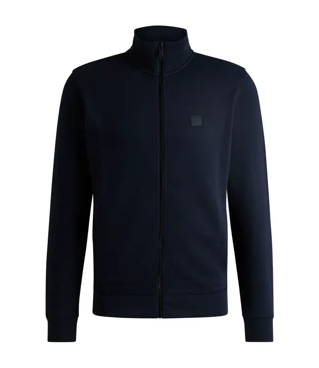 BOSS Zip-up jacket in cotton terry with logo badge