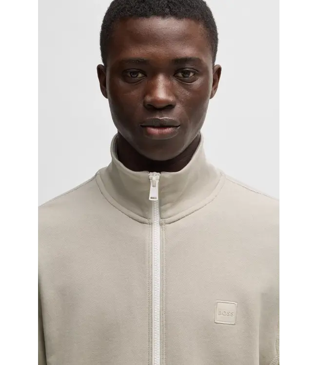 BOSS Zip-up jacket in cotton terry with logo badge