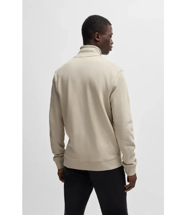 BOSS Zip-up jacket in cotton terry with logo badge