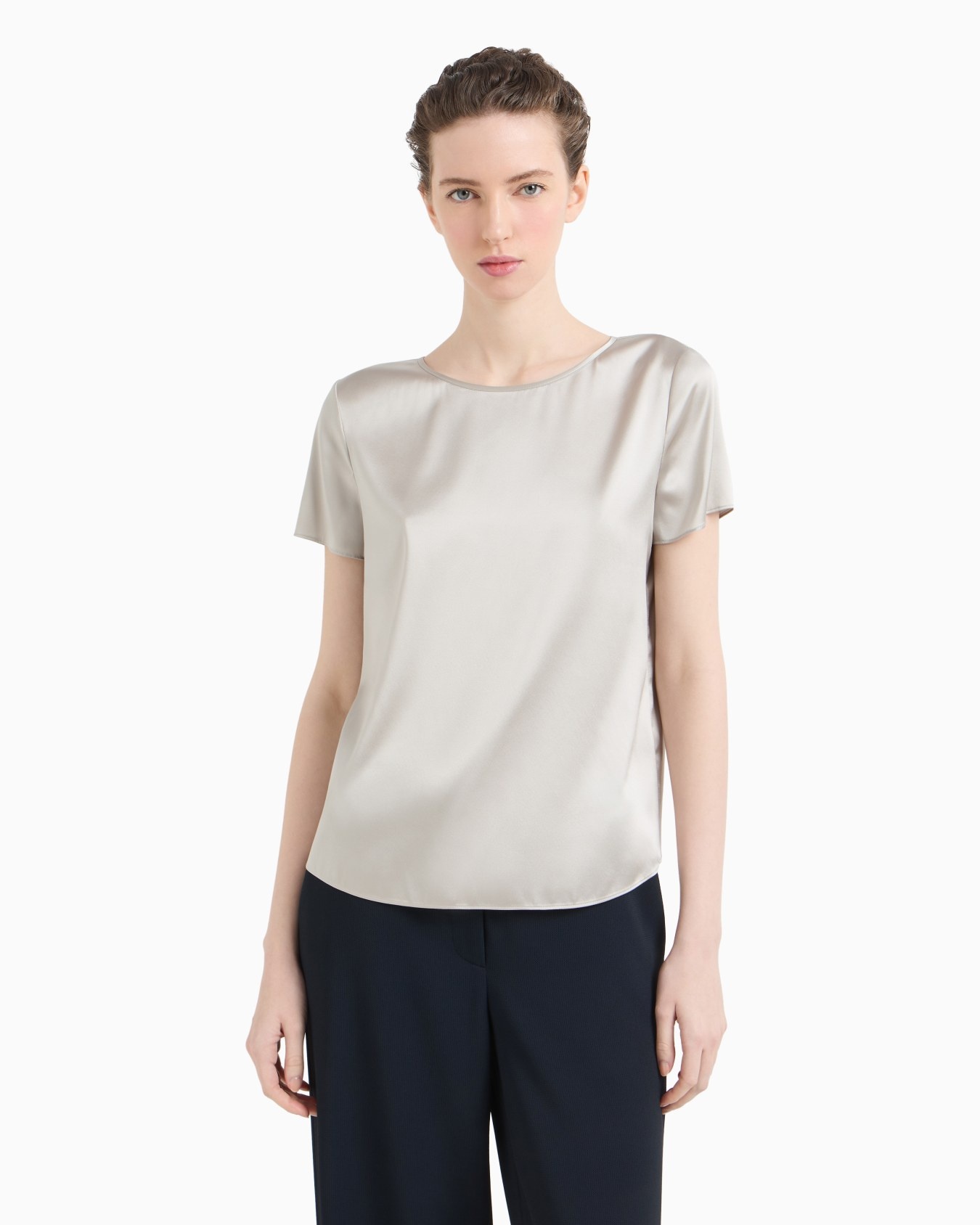 Short-sleeved silk satin blouse
