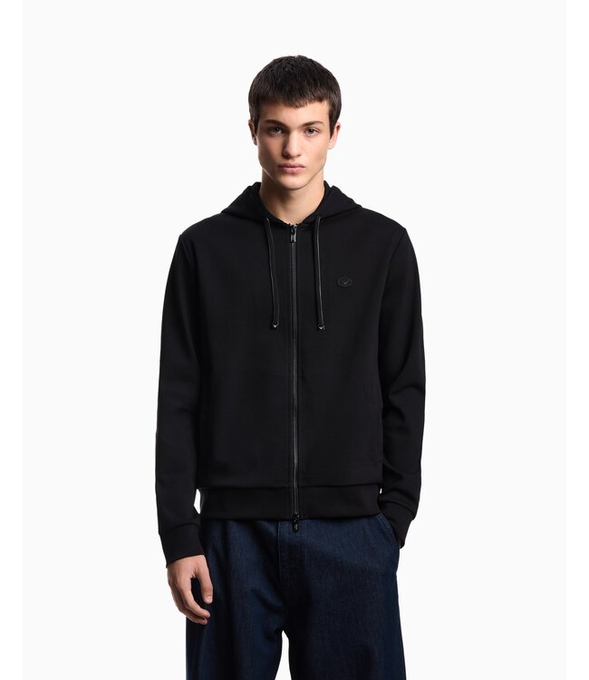 EMPORIO ARMANI Hooded, zipped, Ponte-di-Roma sweatshirt