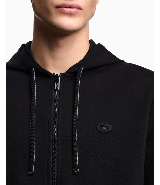 EMPORIO ARMANI Hooded, zipped, Ponte-di-Roma sweatshirt
