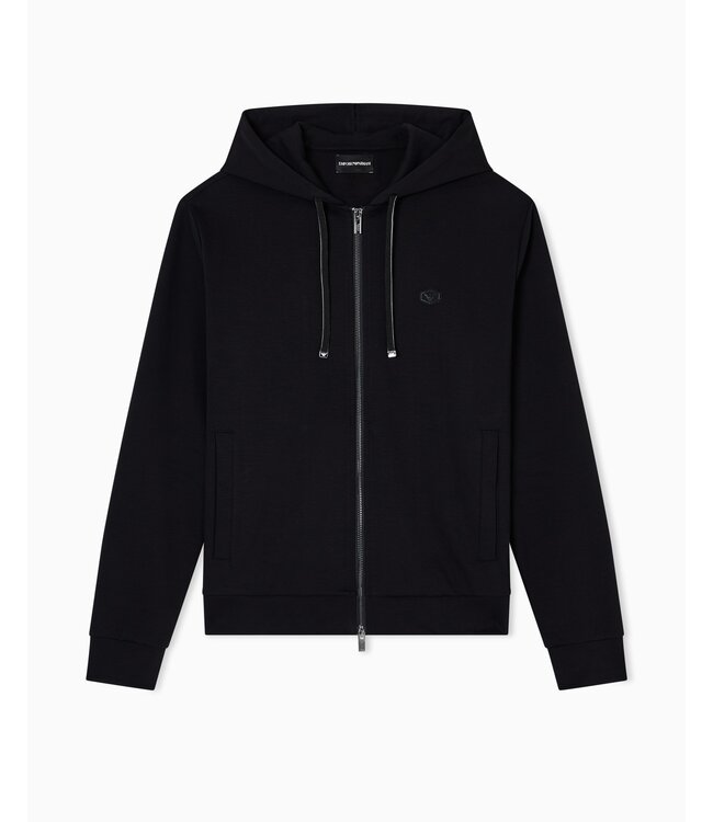 EMPORIO ARMANI Hooded, zipped, Ponte-di-Roma sweatshirt