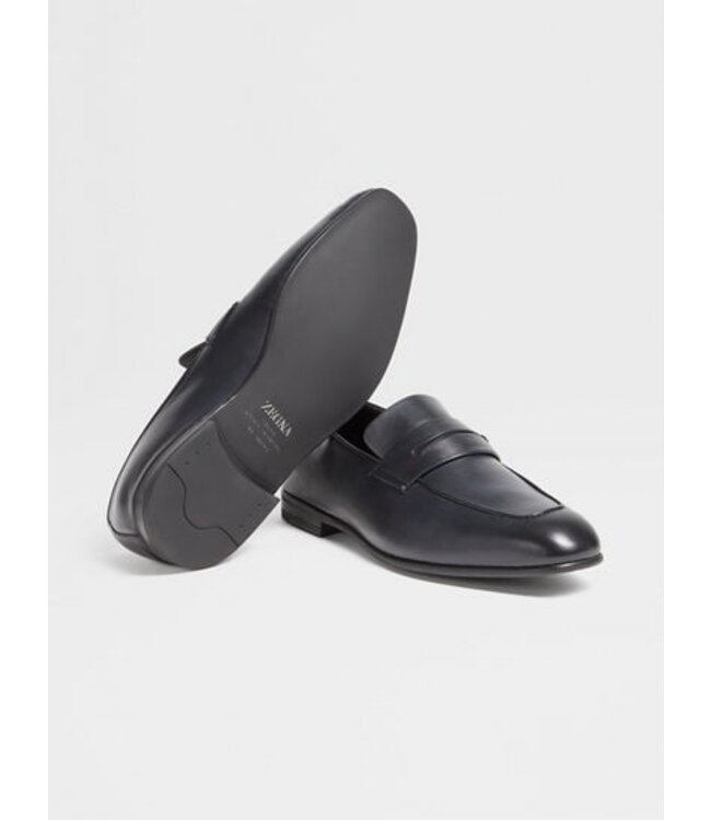 ZEGNA Mocassins L'Asola en cuir bleu marine