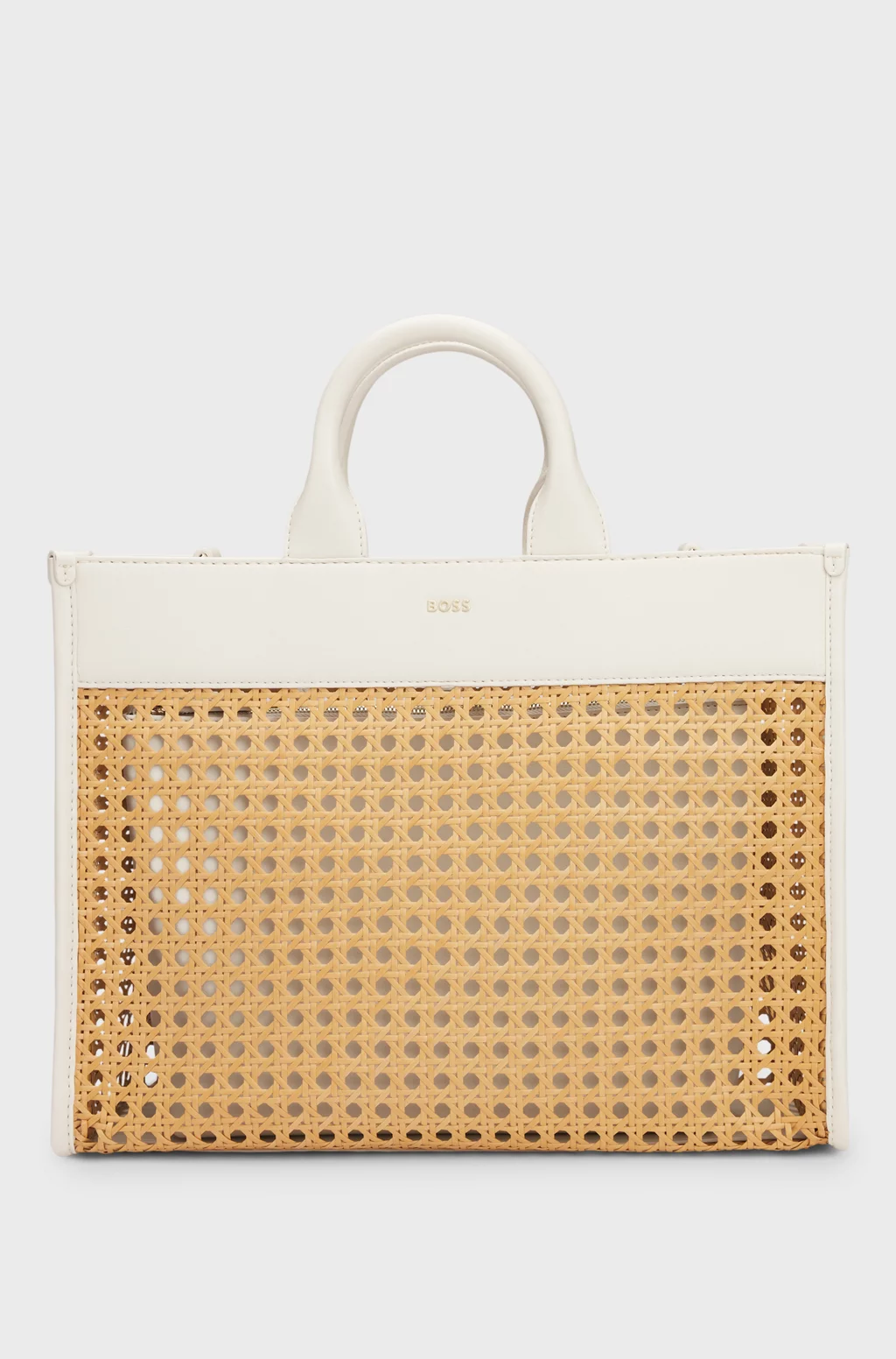 Woven tote bag with golden logo